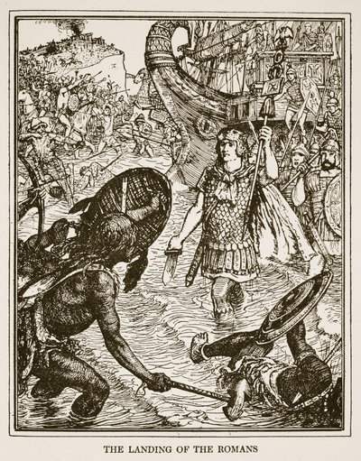 ローマ人の着陸、CRLフレッチャーとラドヤードキプリングによる「イングランドの歴史」のイラスト、1911 作： Henry Justice Ford