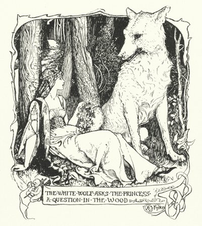 白狼は森の中で姫に質問をする（エングレービング 作： Henry Justice Ford