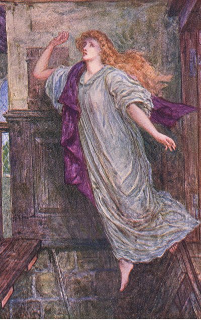 レスター伯爵夫人エイミー・ロブソートの死、『ケニルワース』の挿絵、1910年頃（カラーリトグラフ 作： Henry Justice Ford