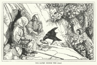 カラスがパンを持ってくる（リトグラフ 作： Henry Justice Ford