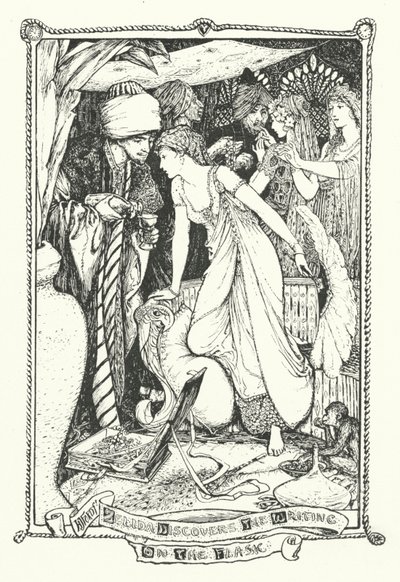 フラスコに書かれた文字を発見したゼリダ（エングレービング 作： Henry Justice Ford