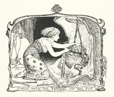Zinebi Puts the Turban on the Pot (Engraving) 作： Henry Justice Ford