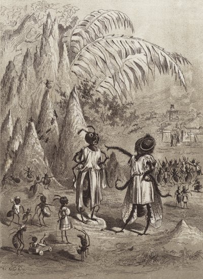 イソップ寓話: アリとハエ (litho) 作： Henry Louis Stephens