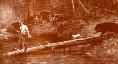 クマは森の中で漁師に近づく 作： Henry Marriott Paget