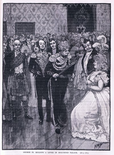 1822年のホリールード宮殿で堤防を保持しているジョージ4世 作： Henry Marriott Paget