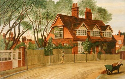 チズウィックのベッドフォード・パーク、クイーン・アン・ガーデンズから北を見る（カラーリトグラフ） 作： Henry Marriott Paget