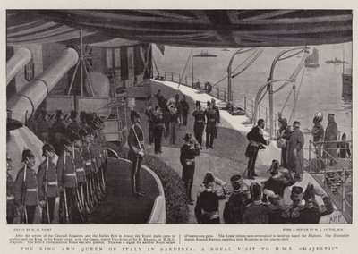 HMSマジェスティックへの王室訪問、サルデーニャのイタリアの王と女王 作： Henry Marriott Paget