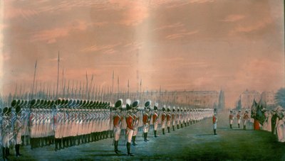 ロンドンのローズ クリケット グラウンドで、王立東インド義勇軍の第 2 連隊に色を贈呈 作： Henry Matthews