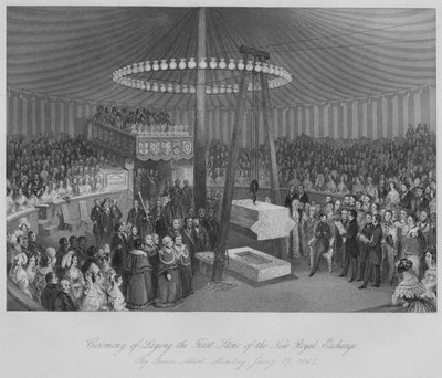 新しい王立証券取引所、c1842の最初の石を敷設する式典 作： Henry Melville