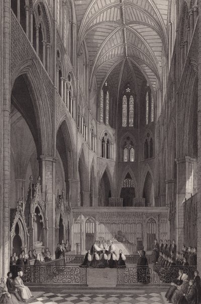 ロンドンのウェストミンスター寺院で行われた植民地の司教たちの聖別式（彫刻）。 作： Henry Melville
