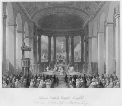 ローマカトリックチャペル、ムーアフィールズ。クリスマスの日に大質量のお祝い、c1841 作： Henry Melville