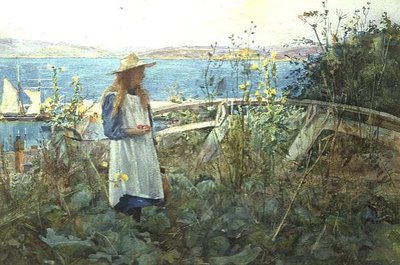 海辺の庭の少女 作： Henry Meynell Rheam