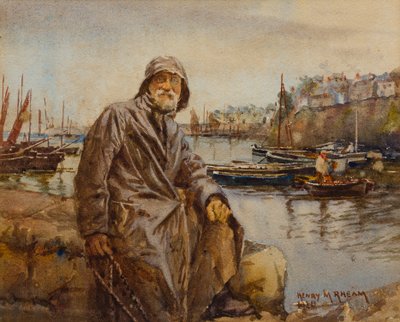 1920年ニューリンハーバーウォールの漁師（紙にトイレ） 作： Henry Meynell Rheam