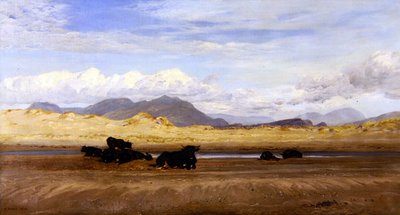 北ウェールズの海岸、浜辺にたたずむ牛たち 作： Henry Moore