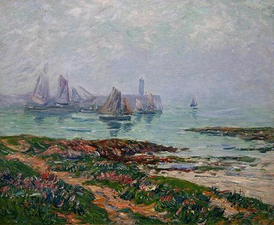 漁船のある海岸の風景 作： Henry Moret