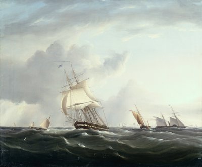 フリゲート艦、パドルスチーマー、ダッチ スモールクラフト イン ザ ダウンズ (オイル) 作： Henry Moses