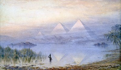 「ナイル川の洪水時のピラミッド」、エジプト、1888 年 作： Henry Noel Shore