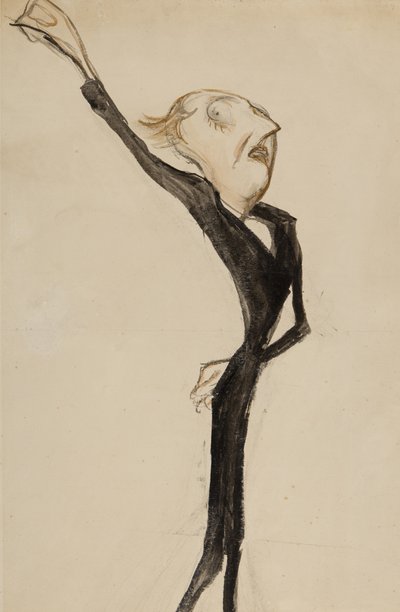 演劇の人物、おそらくビールボーム卿卿、1908年頃（紙にブラシ、トイレ、インク） 作： Henry Ospovat