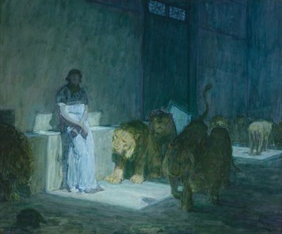 ダニエル・イン・ザ・ライオンズ・デン、1907-18（キャンバスに油彩、紙に油彩） 作： Henry Ossawa Tanner