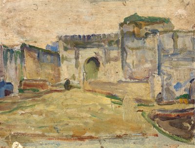 ストリート シーン、タンジールの銃眼のある建築、カリフォルニア州。 1910年。 作： Henry Ossawa Tanner