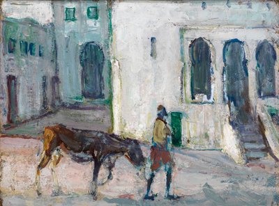 ストリート シーン、タンジール マン リーディング カーフ、カリフォルニア州。 1910年。 作： Henry Ossawa Tanner