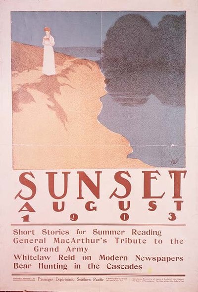 1903年8月「サンセット」誌の表紙イラスト（カラーリトグラフ） 作： Henry Patrick Raleigh