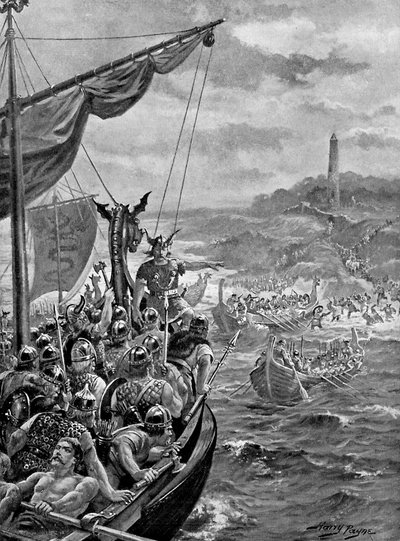 デンマークに対するデンマーク人の攻撃、西暦9世紀、1920年。 作： Henry Payne
