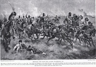 銃を行動に移す、ウォータールー、「ハッチンソンのイギリス国民の物語」のイラスト 作： Henry Payne