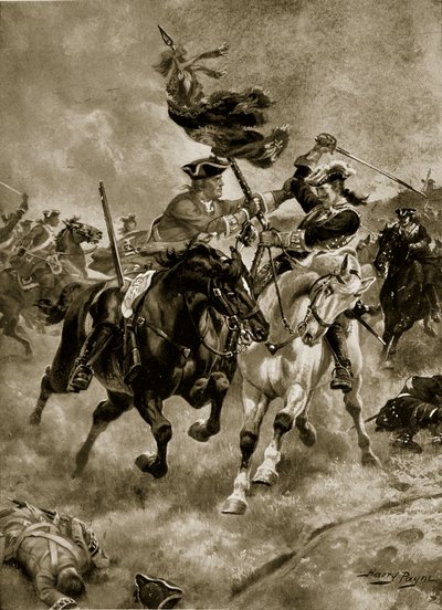 ブレナムの戦い：騎兵の動き、「ハッチンソンのイギリス国民の物語」、1923年頃のイラスト 作： Henry Payne