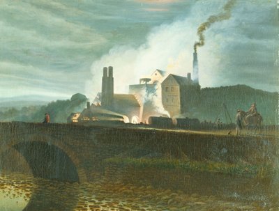 モンマスシャーのナンティグロ製鉄所の月明かりに照らされた風景 作： Henry Penry Williams