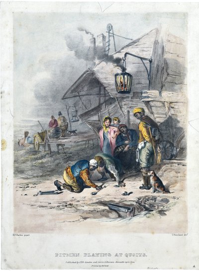 クイズに興じるピットマンたち 1837年頃 （紙に手彩色リトグラフ） 作： Henry Perlee Parker
