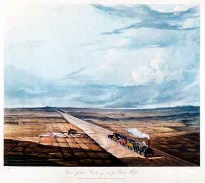 チャット モスを横断する列車、ランカシャー州、1831 年 作： Henry Pyall