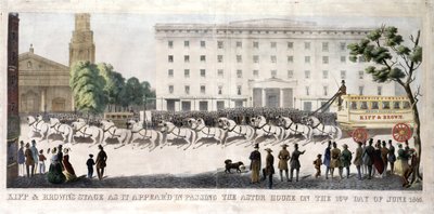 1845年、1845年6月16日、アスター家の通過で登場したキップとブラウンのステージ（手塗りのリソ） 作： Henry R. Robinson