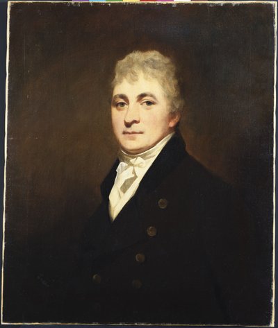 黒のコートと白のストックを着ているトーマス・ビスランドの肖像、ハーフレングス 作： Henry Raeburn