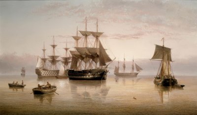 穏やかに停泊するメノフ戦争とその他の海運 作： Henry Redmore