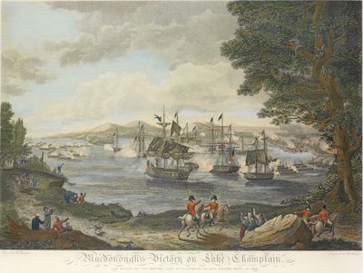 シャンプレーン湖でのマクドノウの勝利、およびプラッツバーグでのイギリス軍の敗北、1814年9月11日、B。タンネによる彫刻、1814年9月11日 作： Henry Reinagle