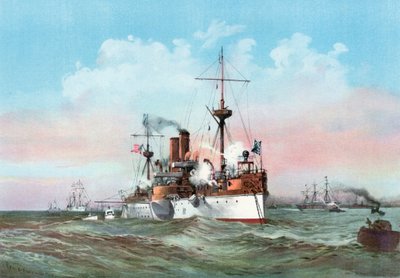 メイン州がハバナ港に到着したスペインの旗艦に敬意を表して 作： Henry Reuterdahl