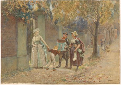 観覧箱を持った男と歌売り 作： Henry Reynolds Steer (signed by artist)