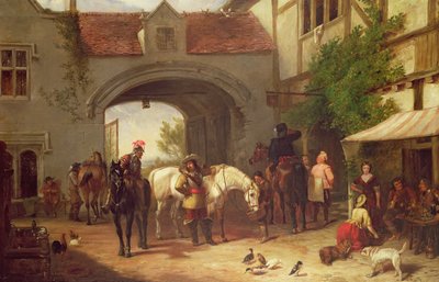 オランダの旅館の外のシーン 作： Henry Richard Graves