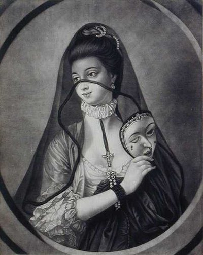 カリントン・ボウルズ（1744-93年）作「仮面を剥がされた公正な修道女」（リトグラフ） 作： Henry Robert (after) Morland