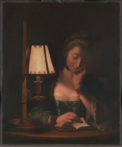紙鈴の陰で読書する女性 作： Henry Robert Morland