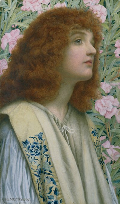 キョウチクトウ（グワッシュ、水彩、ボード） 作： Henry Ryland