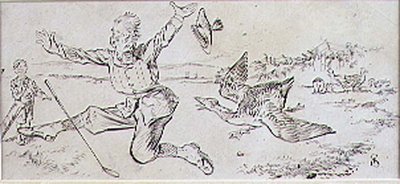 襲われたゴルファー」1870年頃発行の雑誌「グラフィック」のイラスト（リトグラフ版） 作： Henry Sandercock
