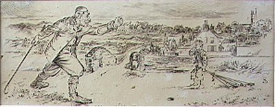 The Furious Golfer」（1870年頃に発行された雑誌「Graphic」のイラスト）（リトグラフ版 作： Henry Sandercock