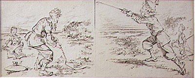 風に吹かれたゴルファー」1870年頃の雑誌「グラフィック」のイラスト（リトグラフ版） 作： Henry Sandercock