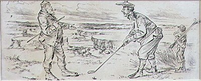 1870年頃に発行された雑誌「Graphic」のイラスト「The Hesitant Golfer」（リトグラフ版） 作： Henry Sandercock