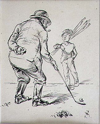 1870年頃に出版された雑誌「Graphic」のイラスト「The Last Putt」（リトグラフ）。 作： Henry Sandercock