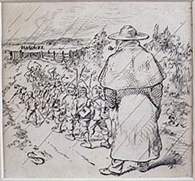 The School Boy Golfers in the Rain（雨の中のスクールボーイ・ゴルファー）」は、1870年頃に発行された雑誌「Graphic」のイラスト（リトグラフ）です。 作： Henry Sandercock