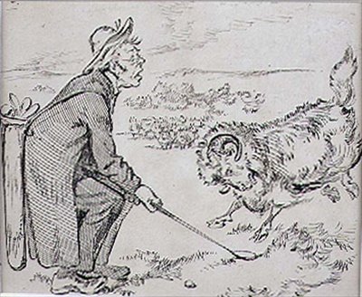 The Surprised Golfer」イラスト（1870年頃発行の雑誌「Graphic」より）（リトグラフ版 作： Henry Sandercock