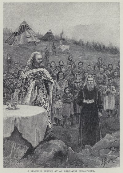 オロジャンニ族の野営地での宗教儀式（リトグラフ 作： Henry Sandham